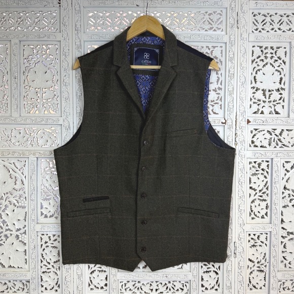 house of cavani Other - NWT House Of Cavani Wool Blend Plaid Vest Waistcoat Sz 50 Preppy Academia Green